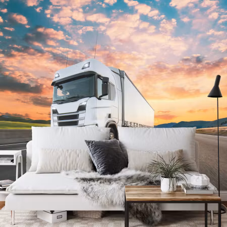 Fyrkantig fototapet - Truck with A Beautiful Sky