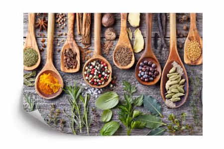 Fyrkantig fototapet - Herbs and Spieces on A Board