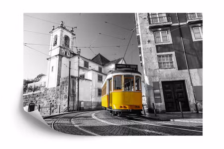 Fyrkantig fototapet - Tram in A Historic Discrict