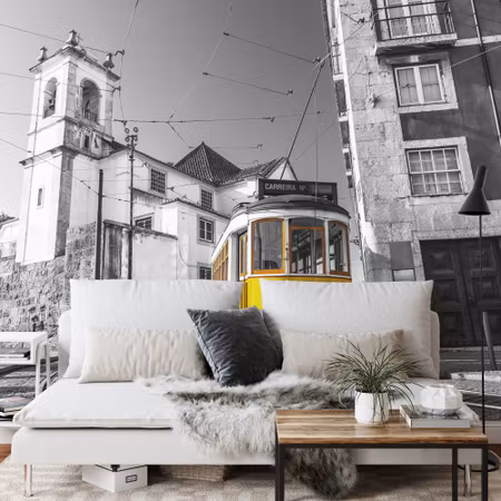 Fyrkantig fototapet - Tram in A Historic Discrict