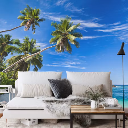 Fyrkantig fototapet - Beach Ocean Palm Trees