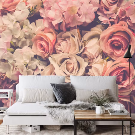 Fyrkantig fototapet - Colorful Flowers in Retro