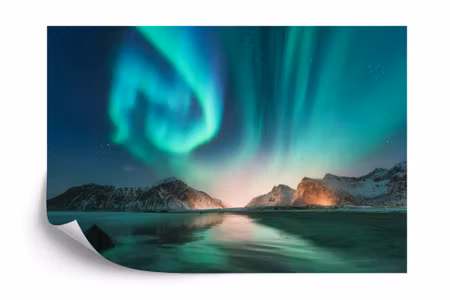 Fyrkantig fototapet - Landscape Northern Lights