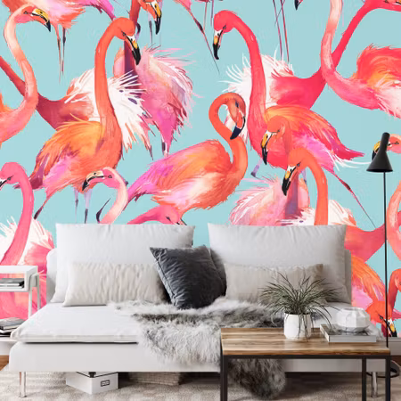 Fyrkantig fototapet - Flamingos