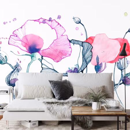 Fyrkantig fototapet - Colorful Poppies