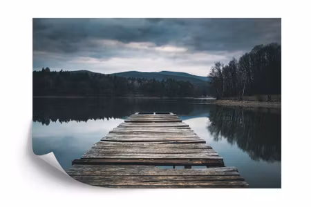 Fyrkantig fototapet - Wooden Deck Over the Lake