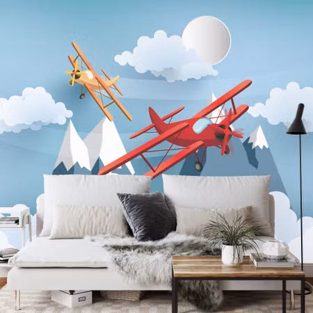 Fyrkantig fototapet - Plane Between the Clouds