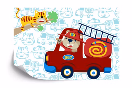 Fyrkantig fototapet - Bear As Fireman
