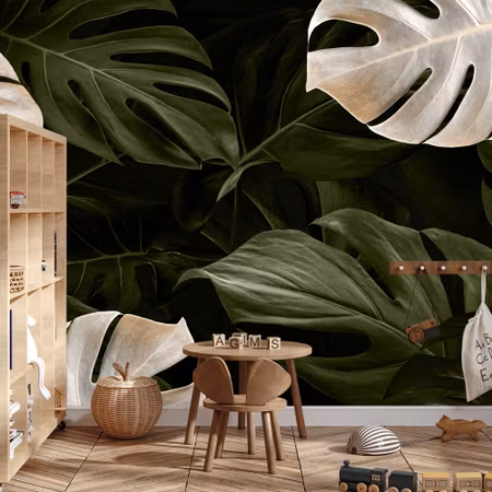 Fyrkantig fototapet - White and Green Monstera