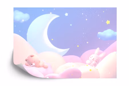 Fyrkantig fototapet - Cute Bear in the Clouds