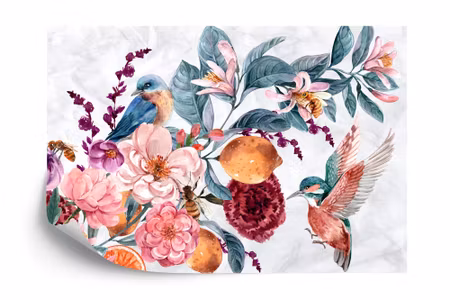 Fyrkantig fototapet - Watercolor Bird Among