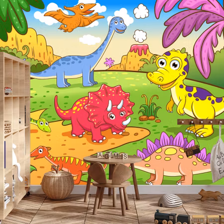 Fyrkantig fototapet - Colorful Dinosaurs in A