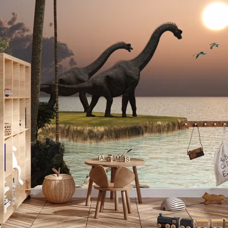 Fyrkantig fototapet - Dinosaurs By the Water