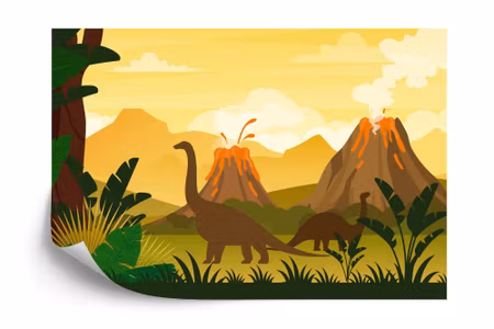 Fyrkantig fototapet - Dinosaurs and Landscape