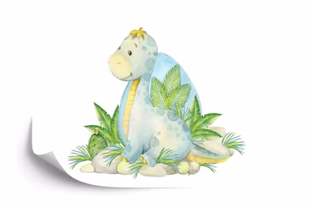 Fyrkantig fototapet - Little Dinosaur and Nature