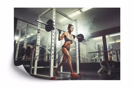 Fyrkantig fototapet - Woman At the Gym Lifting A