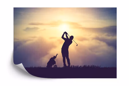 Fyrkantig fototapet - Golfer on the Sunset