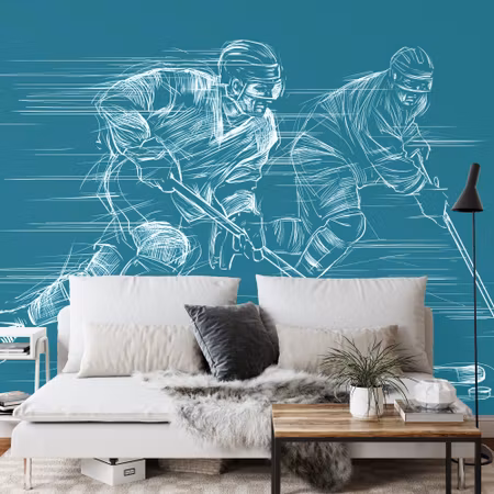 Fyrkantig fototapet - Drawn Hockey Players