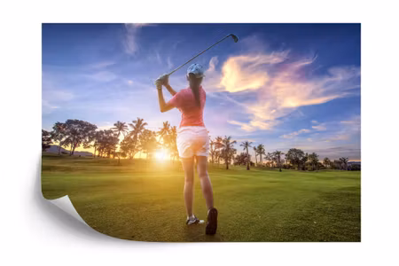 Fyrkantig fototapet - Golfer on the Sunset
