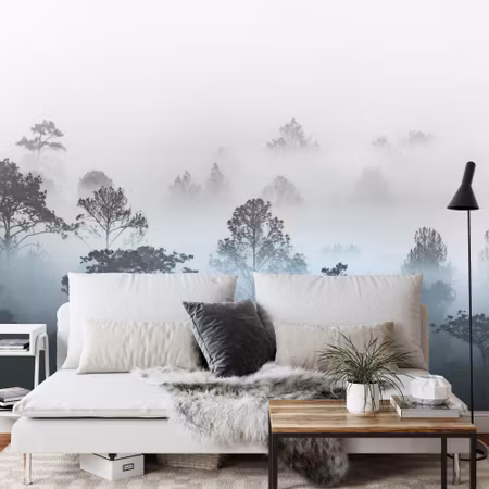 Fyrkantig fototapet - Forest in Fog