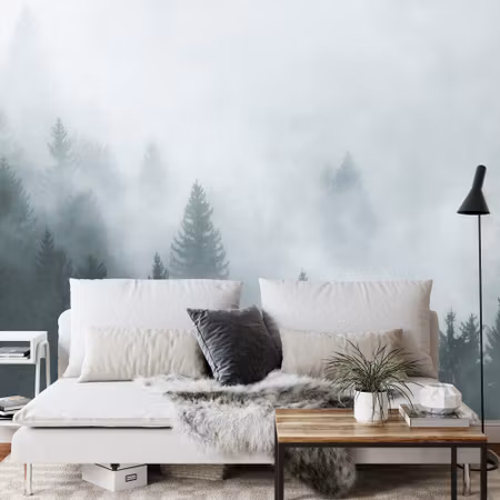 Fyrkantig fototapet - Forest in Fog