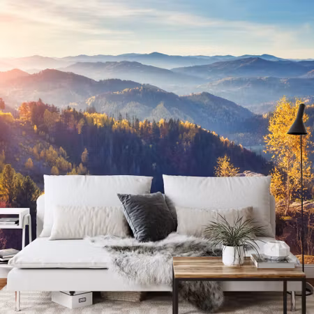 Fyrkantig fototapet - Landscape Mountains Forest