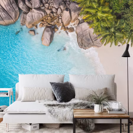Fyrkantig fototapet - Beach Ocean Palm Trees