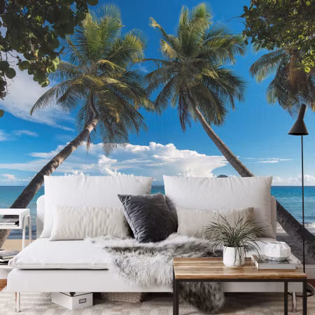 Fyrkantig fototapet - Beach Ocean Palm Trees