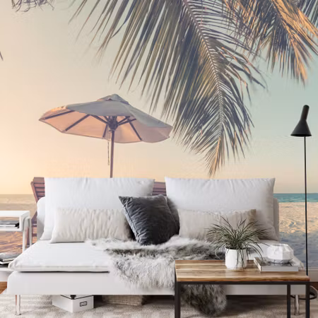 Fyrkantig fototapet - Beach Ocean Palm Trees