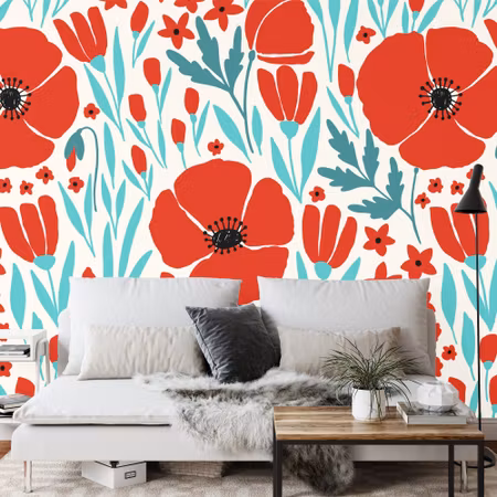 Fyrkantig fototapet - Poppies Flowers