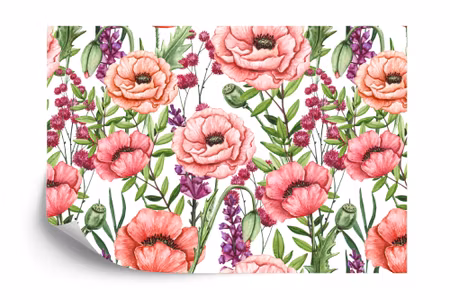 Fyrkantig fototapet - Poppies Watercolor
