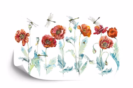 Fyrkantig fototapet - Poppies Watercolor