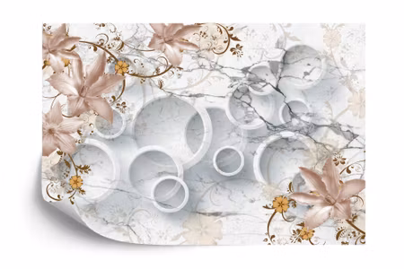 Fyrkantig fototapet - Marble and Flowers