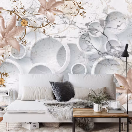 Fyrkantig fototapet - Marble and Flowers