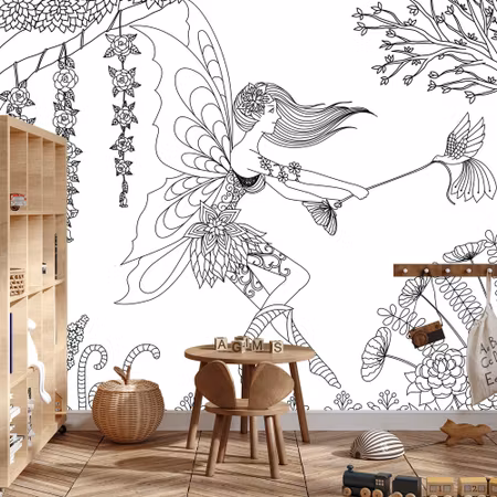 Fyrkantig fototapet - Fairies and Flowers