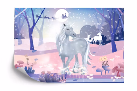 Fyrkantig fototapet - Unicorns in Snow