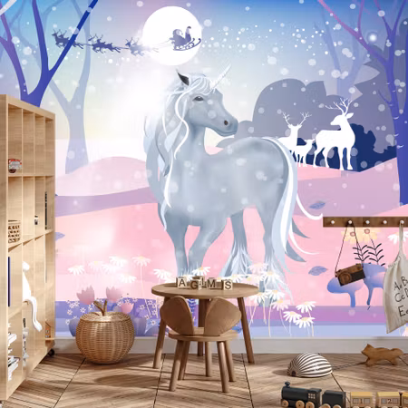 Fyrkantig fototapet - Unicorns in Snow