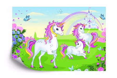 Fyrkantig fototapet - Fairytale Unicorns and