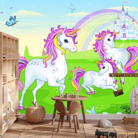 Fyrkantig fototapet - Fairytale Unicorns and