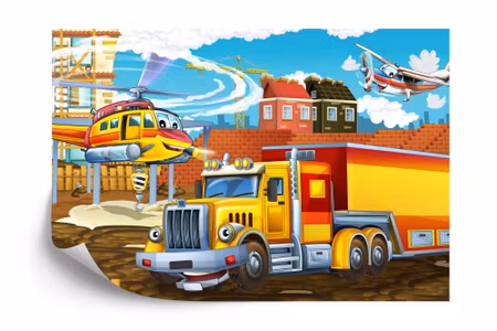 Fyrkantig fototapet - Fairytale Cars with Trucks
