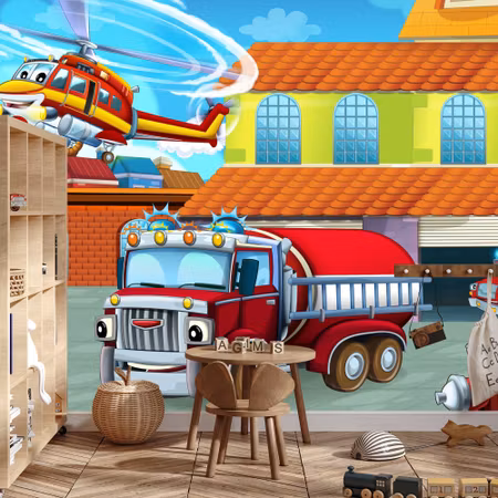 Fyrkantig fototapet - Fairytale Fire Brigade