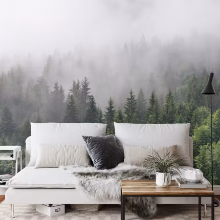 Fyrkantig fototapet - Trees in the Mist