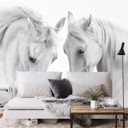 Fyrkantig fototapet - Two White Horses 3D