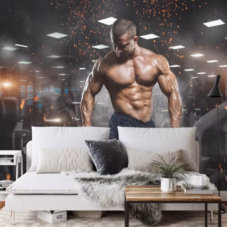 Fyrkantig fototapet - Muscular Man At the Gym