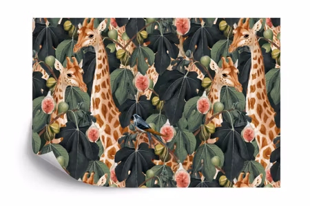 Fyrkantig fototapet - Giraffes Amidst the Leaves