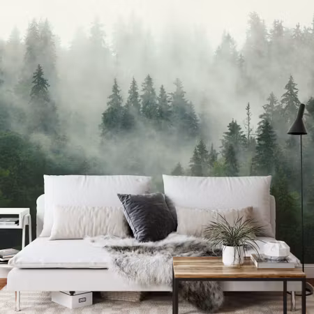 Fyrkantig fototapet - Forest in Fog
