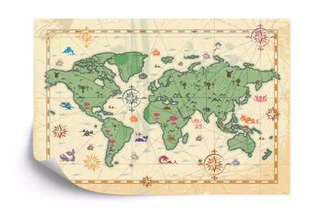 Fyrkantig fototapet - World Atlas Treasure Style