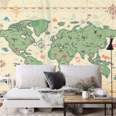 Fyrkantig fototapet - World Atlas Treasure Style