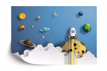 Fyrkantig fototapet - Rocket Away Papercut Series