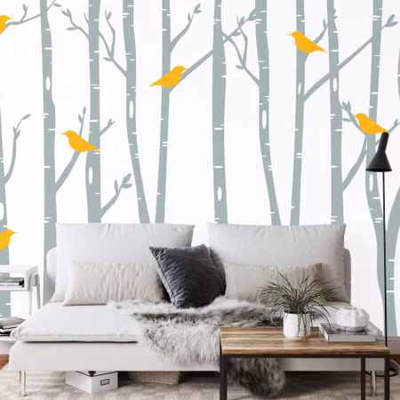 Fyrkantig fototapet - Birds &ampamp Birch Iq1309